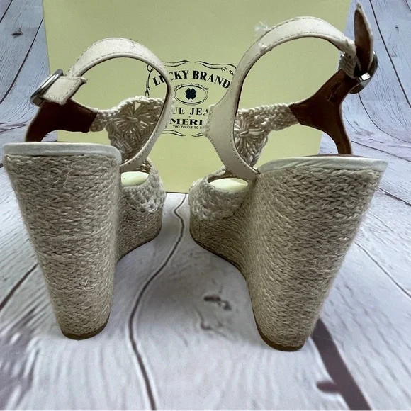 LUCKY BRAND women's neutral cream macrame canvas crochet wedge sandals, size 8 - Picture 10 of 12